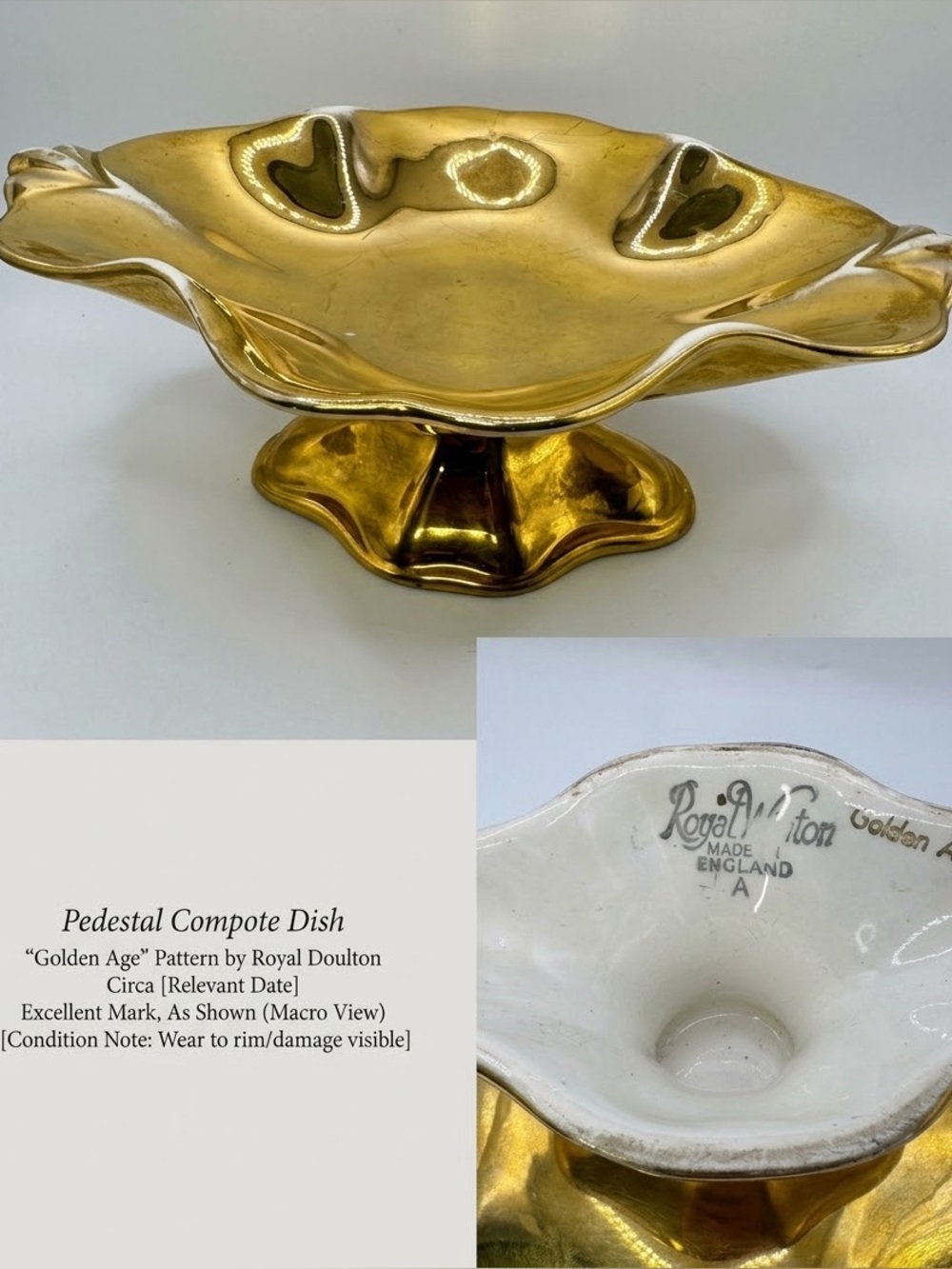 VTG WWII Royal Winton Golden Age Gold Lustre Footed Compote Pedestal Bowl
